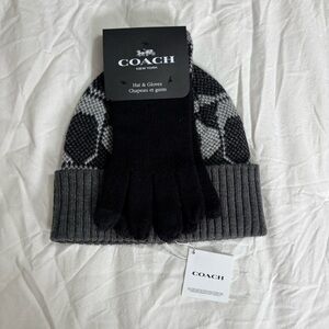 Coach Black and Gray monogrammed CC Hat and Gloves Set